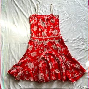 French Connection Coral Red Floral Midi Dress